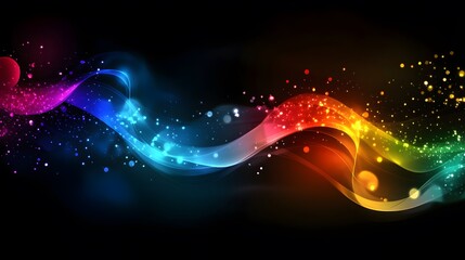 Fototapete - Vibrant abstract wave design, colorful fluid shapes flowing across a dark background, ideal for creative projects or digital art.