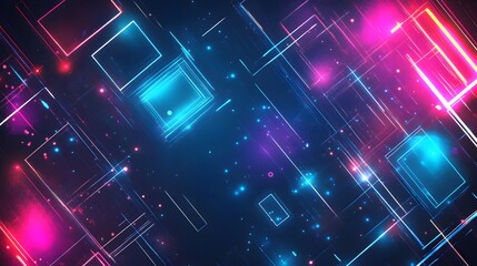 Poster - vibrant abstract digital design, dynamic neon lights, colorful geometric patterns, suitable for tech