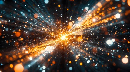 Poster - Dynamic cosmic explosion, vibrant bursts of light in dark space, representing energy and creation, ideal for sci-fi themes.
