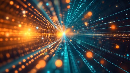 Poster - Dynamic abstract design, vibrant orange and blue light streaks creating a sense of motion, ideal for technology themes.