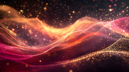 Fototapete - Vibrant abstract waves, swirling colors of orange and pink creating a mesmerizing cosmic landscape, perfect for digital art themes.