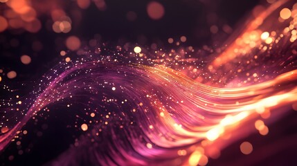 Poster - Vibrant abstract waves, colorful swirling patterns with glowing particles, creates a dynamic backdrop for creative projects.