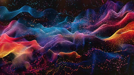 Poster - Vibrant abstract digital art, colorful swirls of blue, orange, and purple on a dark background, ideal for creative projects.