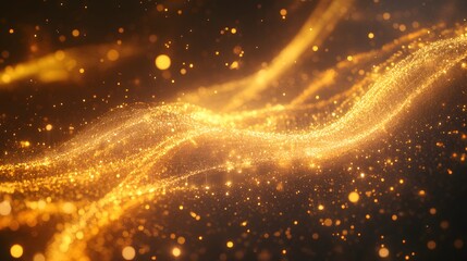 Poster - Vibrant cosmic swirl, dynamic golden and black nebula with bright star clusters, perfect for space-themed projects.
