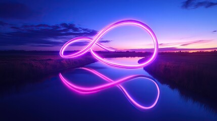 **a twisting ribbon of pulsating neon lights creating an infinity loop
