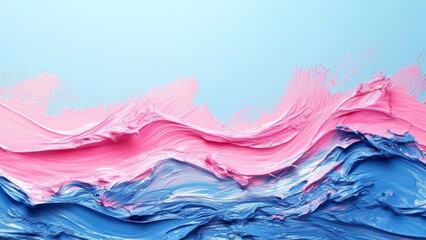 Wall Mural - Brightly colored abstract painting with pink and blue waves