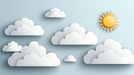 Poster - a group of cloud icons with varying shades of gray and white, depicting partly cloudy conditions, wi