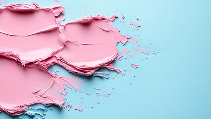 Wall Mural - Creative process with pink paint on blue background