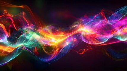 Poster - Glowing abstract lines and waves in purple and blue with a dynamic, fractal design and smooth motion, creating a vibrant energy-filled background