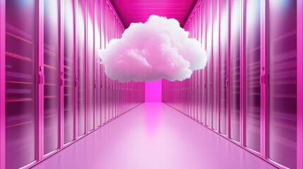 Poster - A server rack icon positioned within a cloud icon, representing cloud based servers and data centers that power cloud computing services.
