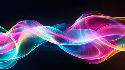 Poster - Glowing abstract lines and waves in purple and blue with a dynamic, fractal design and smooth motion, creating a vibrant energy-filled background