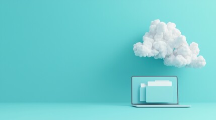 Poster - a laptop icon with a folder syncing its contents with a cloud icon, representing cloud based file st