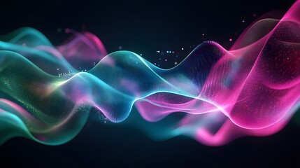 Poster - Glowing abstract lines and waves in purple and blue with a dynamic, fractal design and smooth motion, creating a vibrant energy-filled background