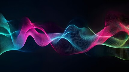 Poster - Glowing abstract lines and waves in purple and blue with a dynamic, fractal design and smooth motion, creating a vibrant energy-filled background