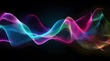 Poster - Glowing abstract lines and waves in purple and blue with a dynamic, fractal design and smooth motion, creating a vibrant energy-filled background