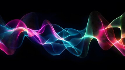 Poster - Glowing abstract lines and waves in purple and blue with a dynamic, fractal design and smooth motion, creating a vibrant energy-filled background