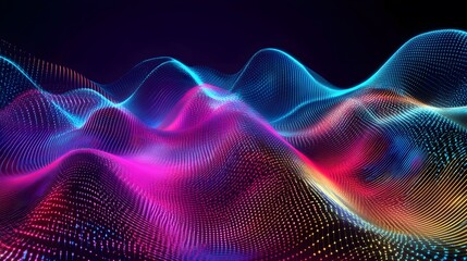 Wall Mural - Vibrant abstract waves, colorful flowing patterns with neon hues, perfect for backgrounds and tech-themed designs.