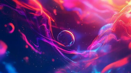 Poster - Vibrant abstract digital art, swirling hues of pink and blue, colorful fluid shapes, perfect for modern designs.