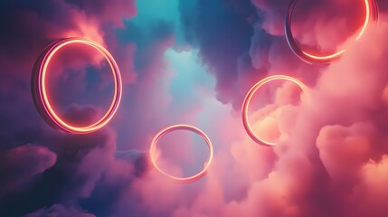 Poster - Colorful abstract light patterns, vibrant glowing circles and fluid shapes, ideal for backgrounds or creative projects.