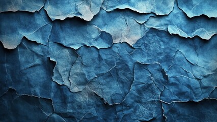 Wall Mural - textured blue paper background with creases and folds