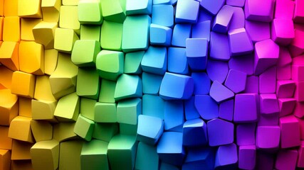 Poster - Colorful wall made of blocks in various colors. The blocks are arranged in a way that creates a rainbow effect. Concept of creativity and playfulness, as well as a vibrant and lively atmosphere