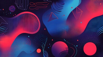 Poster - Abstract cosmic pattern, vibrant swirling colors of blue and red, suitable for backgrounds or creative projects.