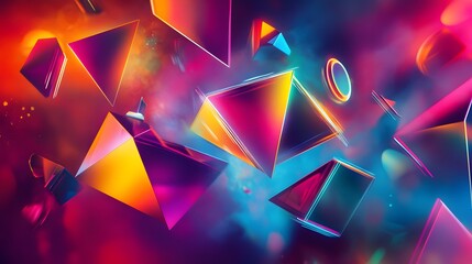 Poster - Vibrant abstract design, colorful geometric shapes and glowing lines, suitable for background use and creative projects.