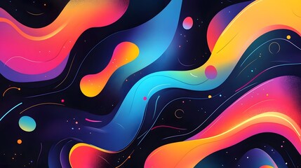 Poster - Vibrant abstract waves, colorful fluid patterns in bold shades of blue, orange, and pink, perfect for modern design projects.