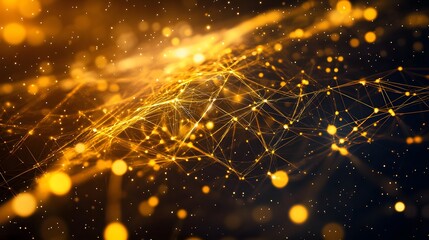 Poster - Abstract golden light trails, dynamic glowing particles creating a sense of motion, suitable for tech or digital themes.