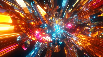 Fototapete - Vibrant abstract explosion, colorful burst of light and energy, dynamic illustration ideal for technology and creativity themes.