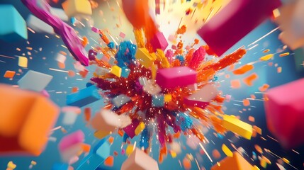 Poster - Colorful abstract explosion, vibrant geometric shapes in motion, dynamic art piece conveying energy and creativity, ideal for modern design.