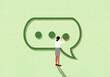© fStop - Businesswoman removing dot from speech bubble text message ellipsis on green background