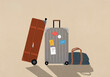 © fStop - Luggage with travel stickers on beige background