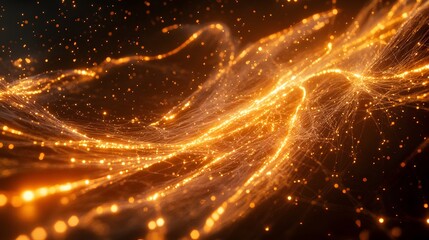 Poster - Dynamic swirling light patterns, vibrant warm colors creating abstract energy flow, suitable for digital art or background.