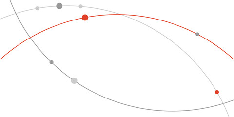 Aufkleber - Geometric orbits and intersecting paths with vivid red details, representing futuristic themes. Great for AI, robotics, or tech innovations.