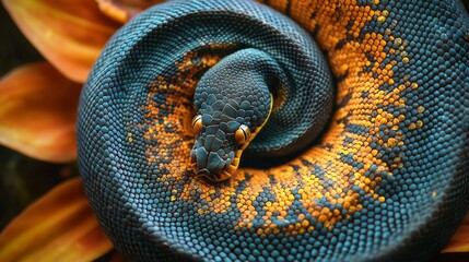 Aufkleber - A ball python elegantly curls around a colorful flower, highlighting its intricate scales and unique markings