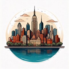 Wall Mural - new york city skyline  icon logo with simple illustration 