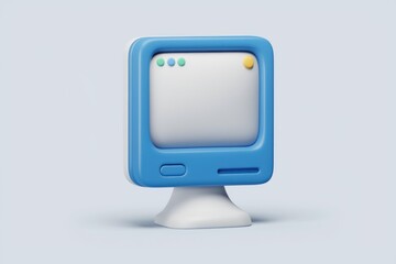 Poster - A 3D rendering of a vintage style computer monitor with a blue frame and white screen.