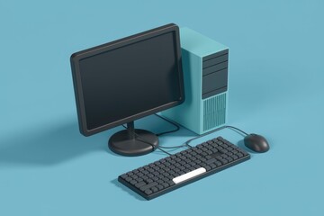 Poster - A simple computer setup with a monitor  keyboard  and mouse.