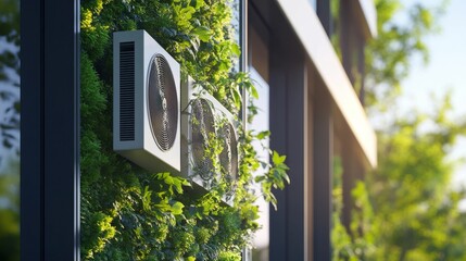 Sticker - Air conditioning units mounted on green wall.