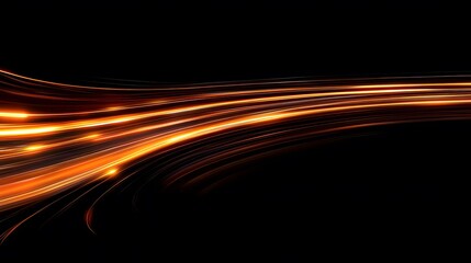 Poster - Dynamic light trails in dark space, vibrant orange and yellow hues creating a sense of movement and energy, perfect for backgrounds.