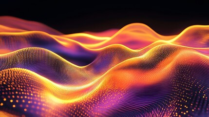 Poster - Colorful abstract waves, vibrant flowing patterns blending orange and purple, digital art, suitable for backgrounds and designs.