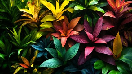 Wall Mural - colorful tropical foliage in a lush garden setting
