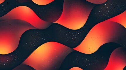 Poster - Abstract wavy pattern, vibrant red and orange curves flowing on a dark background, suitable for tech or creative designs.