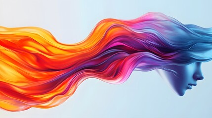 Poster - Fluid color waves flowing in the air, vibrant shades of orange, pink, and blue, artistic expression of motion and creativity.
