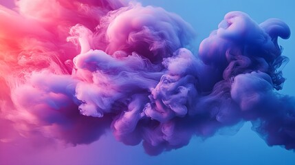 Poster - Vibrant abstract smoke clouds, colorful pink and purple wisps floating in a serene blue background, perfect for creative projects.