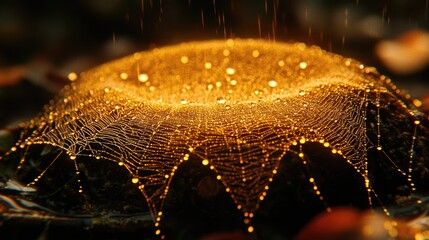 Golden Dewdrop Spiderweb: A Magical Nature Macro Photography