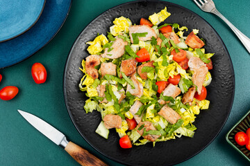 Wall Mural - Salad with meat and fresh vegetables.