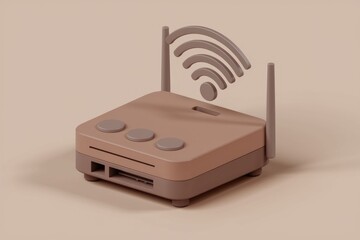 Poster - A 3D model of a wireless router with a wifi symbol.