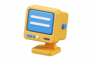 Poster - 3D rendered yellow computer with blue screen and buttons